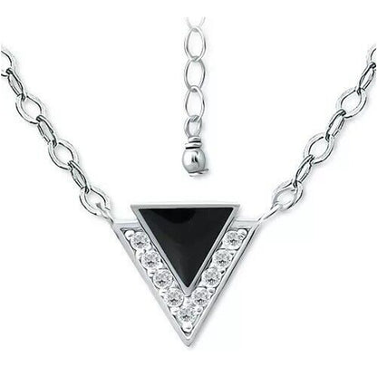 Sterling Silver CZ Triangle Pendant Necklace Chic Trendy Elegant Dainty Fashion