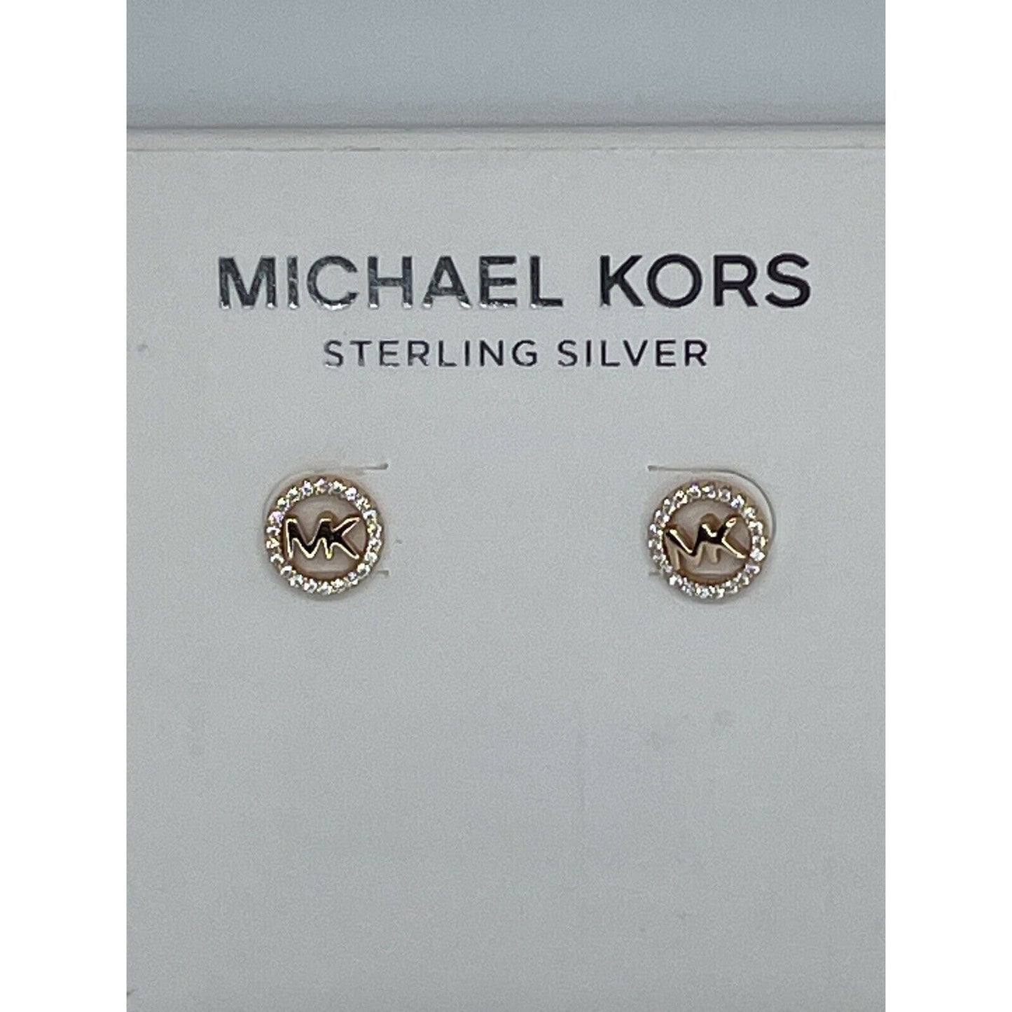 Michael Kors 14K Gold Vermeil CZ Hoop Earrings MK Logo Stud Luxury Trendy Chic