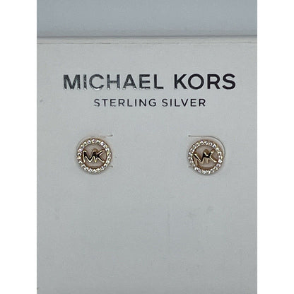 Michael Kors 14K Gold Vermeil CZ Hoop Earrings MK Logo Stud Luxury Trendy Chic