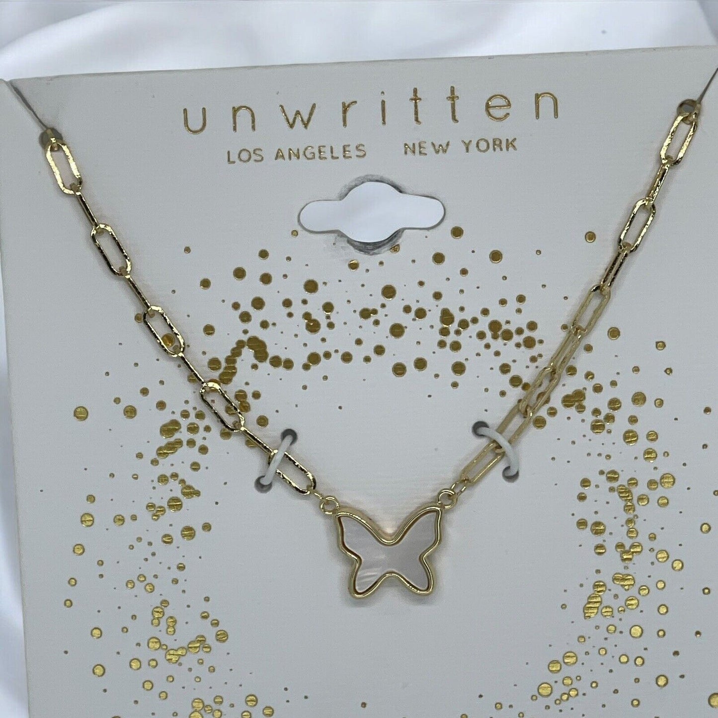 Unwritten Mother Of Pearl 14K Gold Plated Necklace Butterfly Charm Chic Trendy