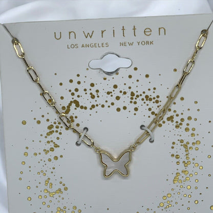 Unwritten Mother Of Pearl 14K Gold Plated Necklace Butterfly Charm Chic Trendy