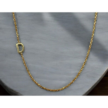 14K Gold Vermeil ‘D’ Sideways Initial Necklace Fashion Style Chic Dainty Trendy