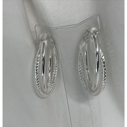 Sterling Silver Textured Twist Hoop Earrings Stunning Style Fashion Trendy Chic