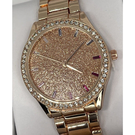 Gold Tone Baguette Crystal Bracelet Watch Stunning Trendy Fashion Glitz Chic NWT