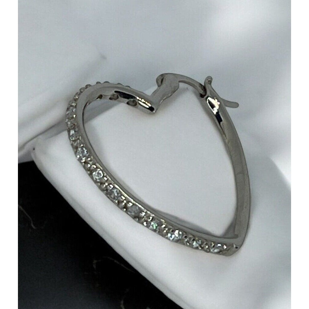 Silver Plated CZ Heart Hoop Earrings Chic Fashion Shiny Stylish Trendy NWT Vday