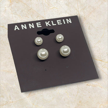 Anne Klein Gold Tone Faux Pearl Earrings (2pc Set) Elegant Fashion Stunning Chic