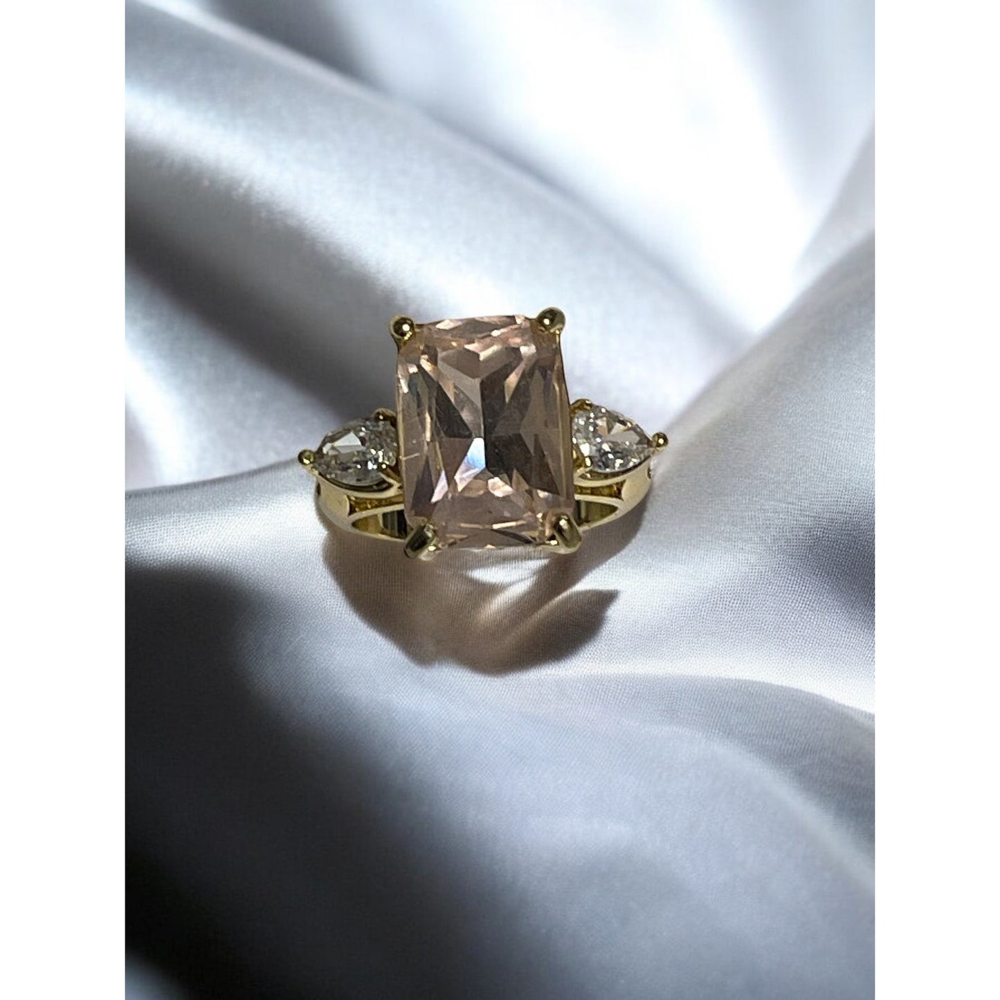 Gold Plate Triple CZ Ring SZ 6 Elegant Delicate Intricate Stylish Chic Cocktail