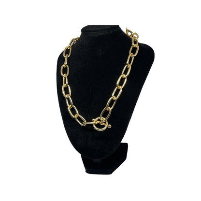 18K Gold Plated Wide Chain Necklace Statement Chic Trendy Fashion Stunning Bling