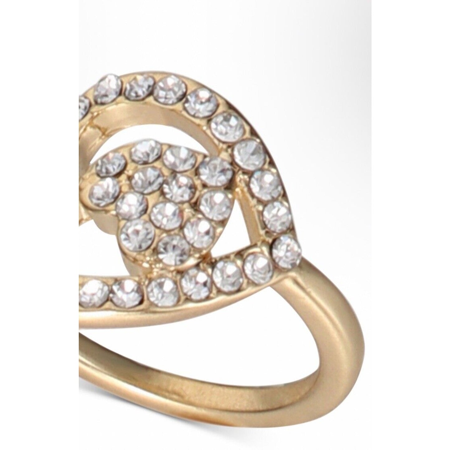 Gold Tone Crystal Double Heart Ring (Sz 5) Fashion Stylish Elegant Stunning Vday