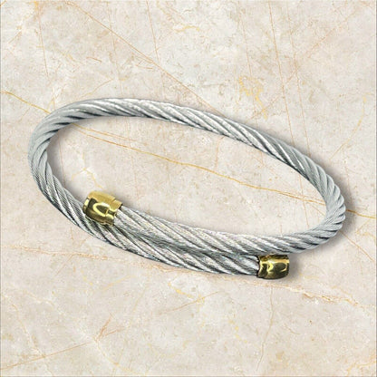 Charriol Two Tone Cable Bypass Bracelet Stainless Steel Luxury Designer Elegant