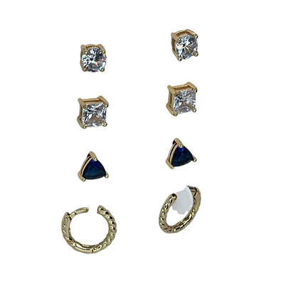 18K Gold Plate CZ Earrings 4pc Set Xmas Tree Ornament Box Stud Chic Trendy NWT