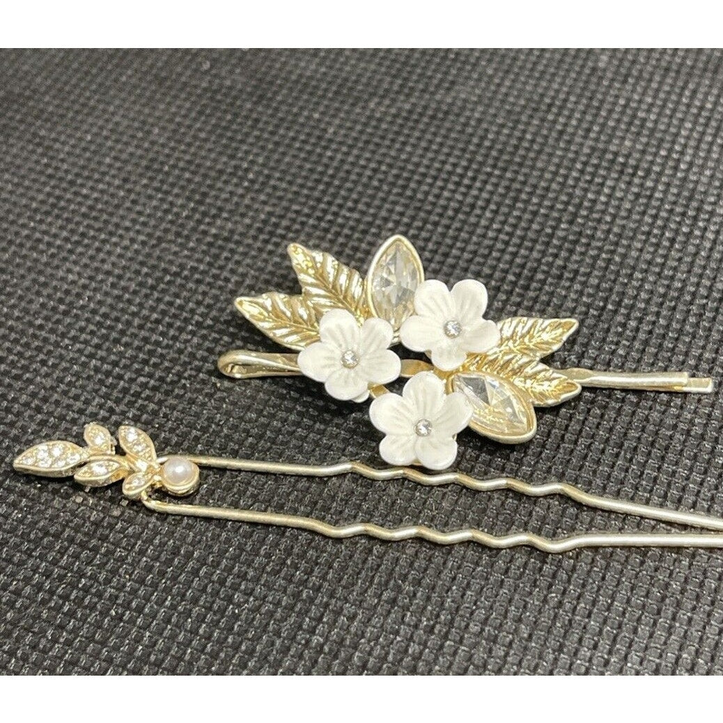 Lonna & Lilly Gold Tone Crystal Barette (2pc Set) Hair Clip Floral Trendy Style