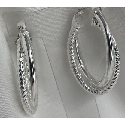 Sterling Silver Textured Twist Hoop Earrings Stunning Style Fashion Trendy Chic