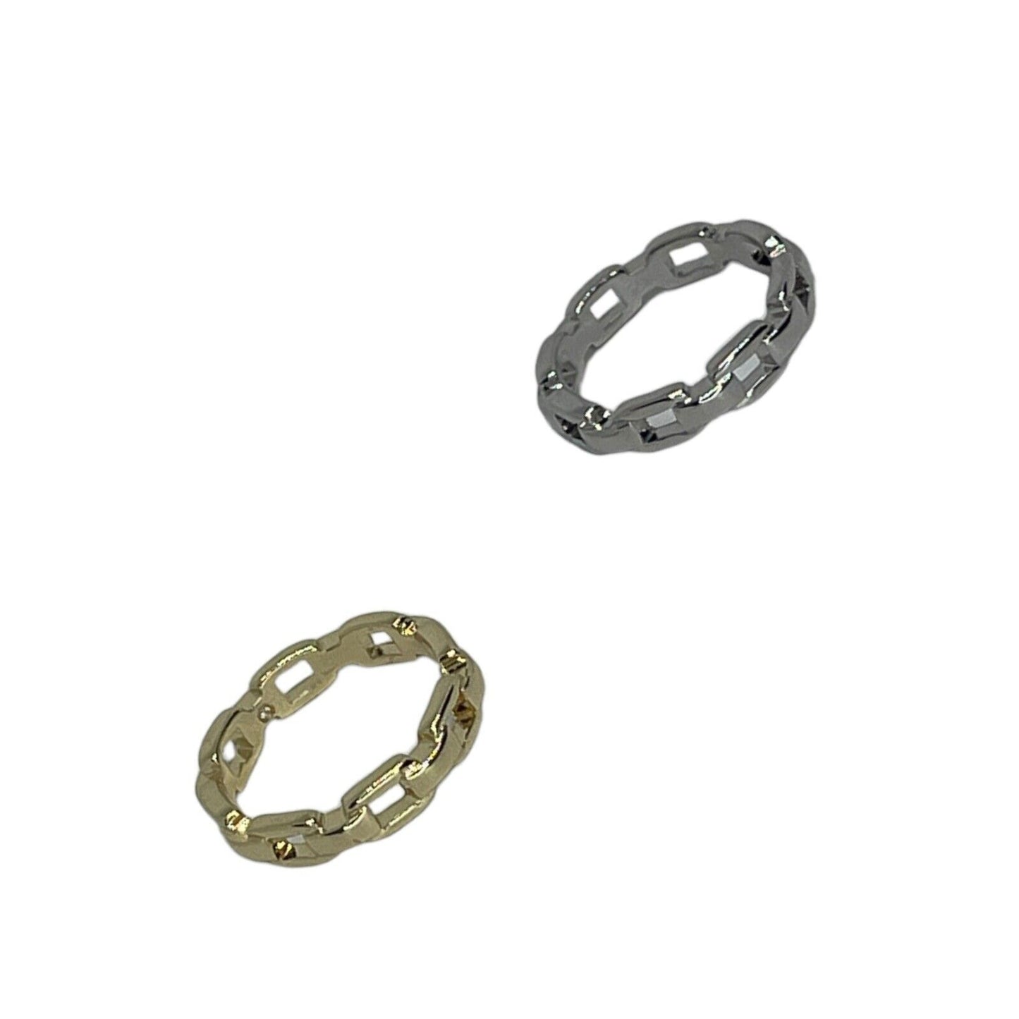 Gold Plated Chain Link Ring Sz 5 (2pc Set) Chic Stylish Fashion Trendy Cocktail