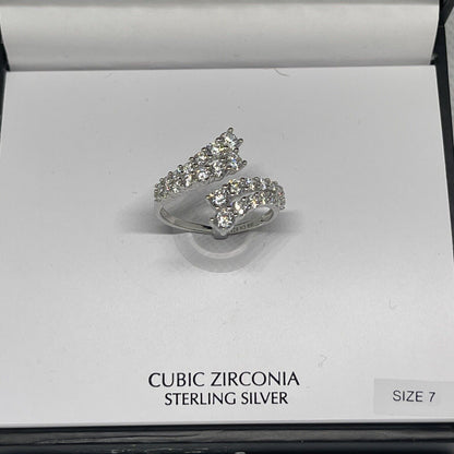 Sterling Silver Open Band CZ Ring (Sz 7) Stunning Stylish Trendy Glitz Statement