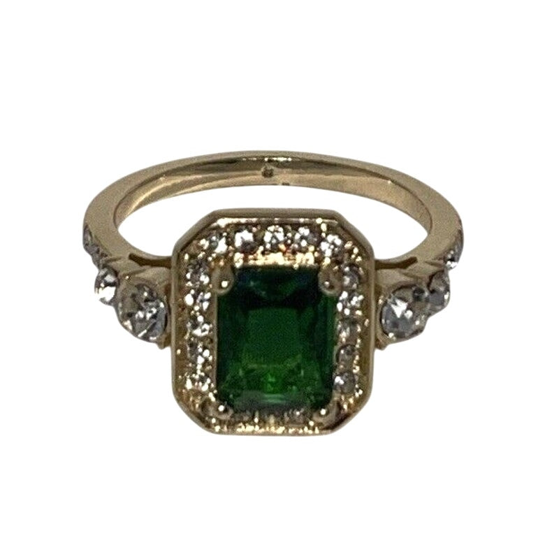 Gold Plated CZ Halo Ring (Sz 7) Elegant Fashion Chic Stylish Trendy Cocktail NWT