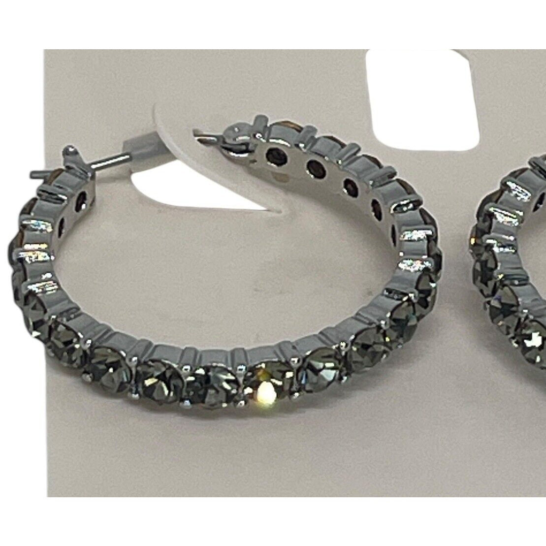 Silver Tone Crystal Hoop Earrings Elegant Chic Style Fashion Stunning Style NWT