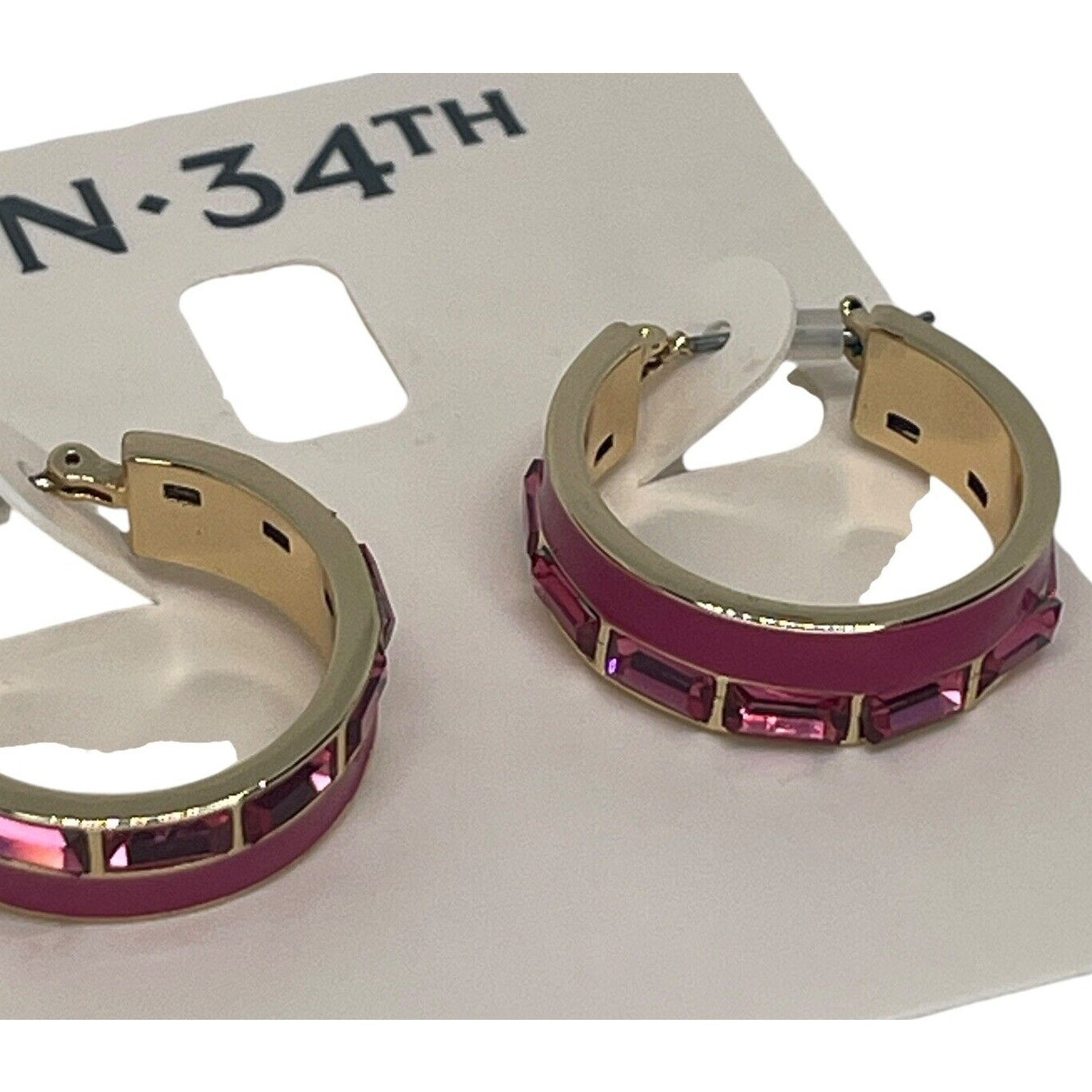 Gold Tone Baguette Crystal Hoop Earrings Elegant Fashion Style Chic Stunning NWT