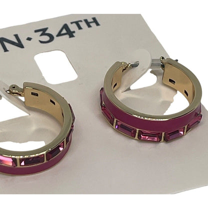 Gold Tone Baguette Crystal Hoop Earrings Elegant Fashion Style Chic Stunning NWT