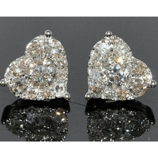 Silver Tone Crystal Heart Halo Stud Earrings Stunning Chic Trendy Fashion Vday